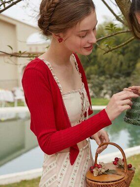 LACEMADE Strawberry Farm ribbed knit wrap cardigan